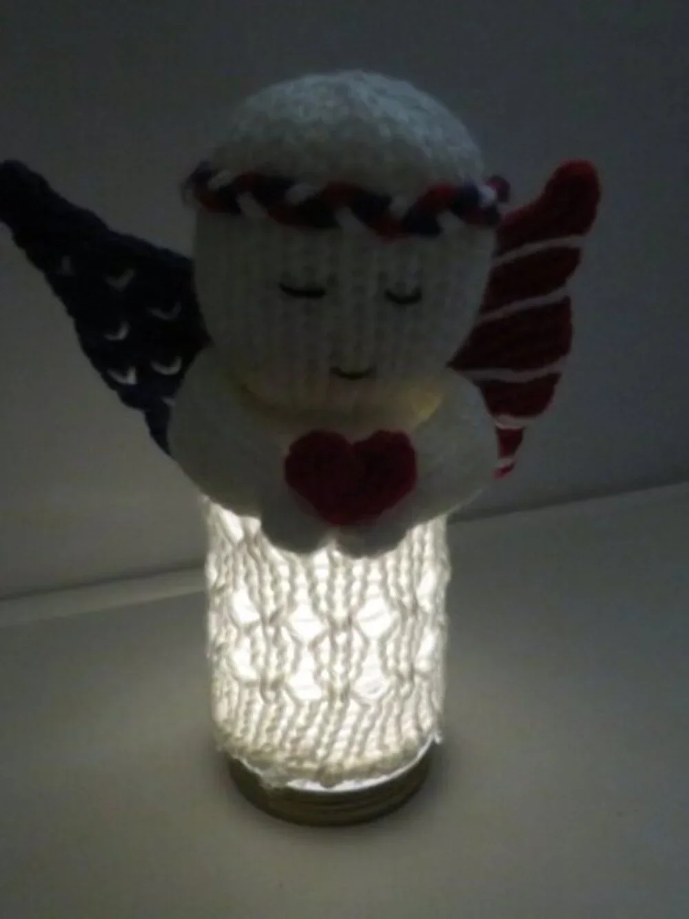 Handmade Patriotic Crochet Angel Basket Lighted Mason Jar Memorial Home Nursery